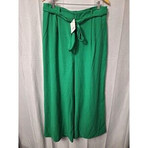 Gibson + Latimer Wide Leg Palazzo Pants Women XL Belted Kelly Green Pull On NEW